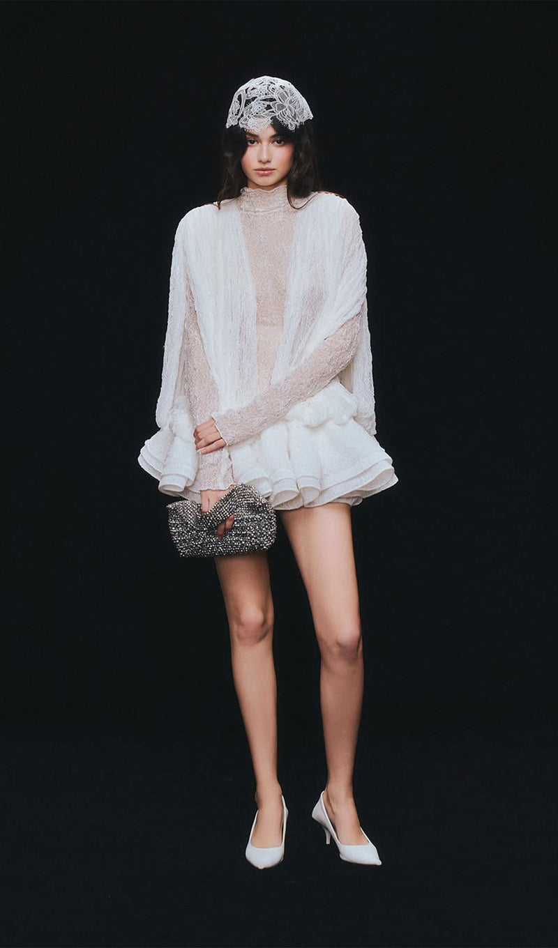 Lace Semi Sheer Ruffled Mini Dress