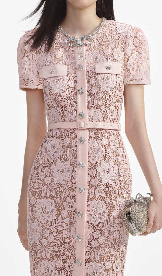 Lace Diamante Bow Midi Dress