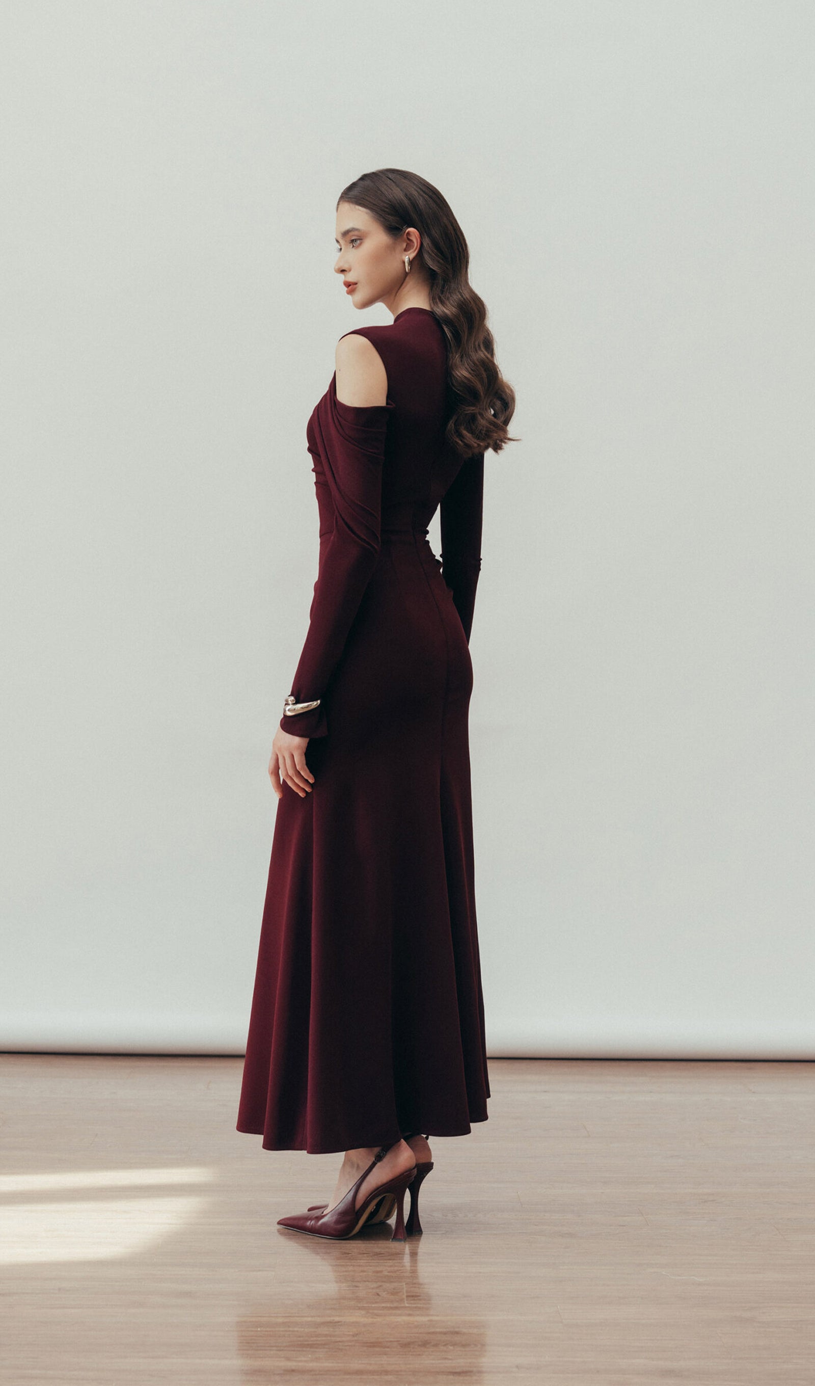 Solid Fitted Draped Maxi Dress