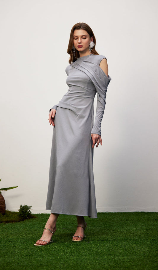 Solid Fitted Draped Maxi Dress