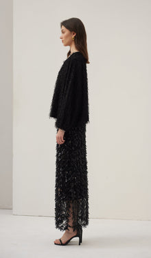 Black Feather Midi Skirt