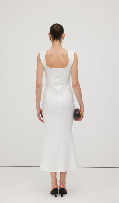 Square Neck Crepe Midi Dress