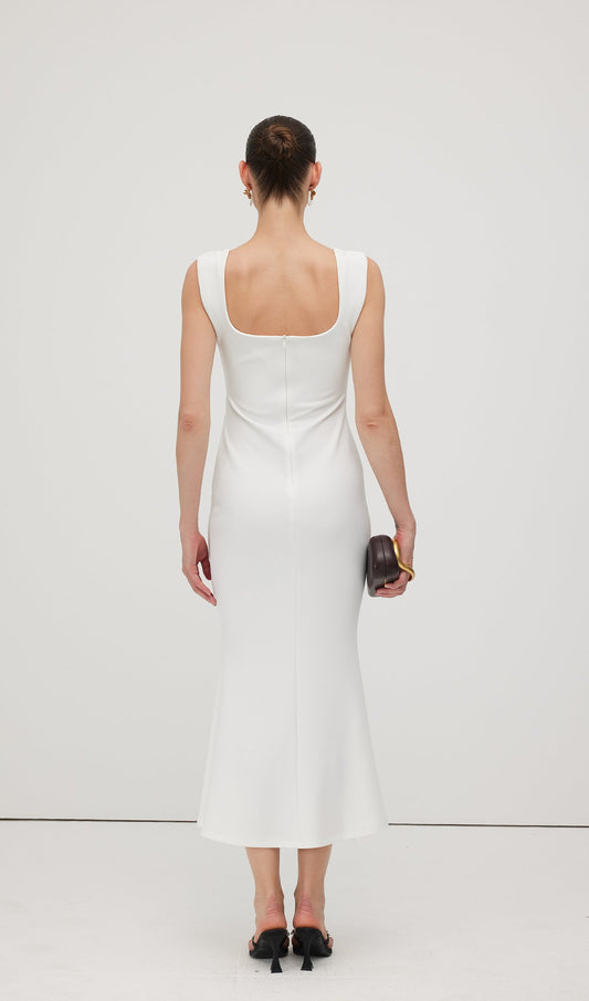 Square Neck Crepe Midi Dress