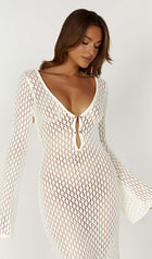 Crochet Fishtail Flare Sleeve Maxi Dress