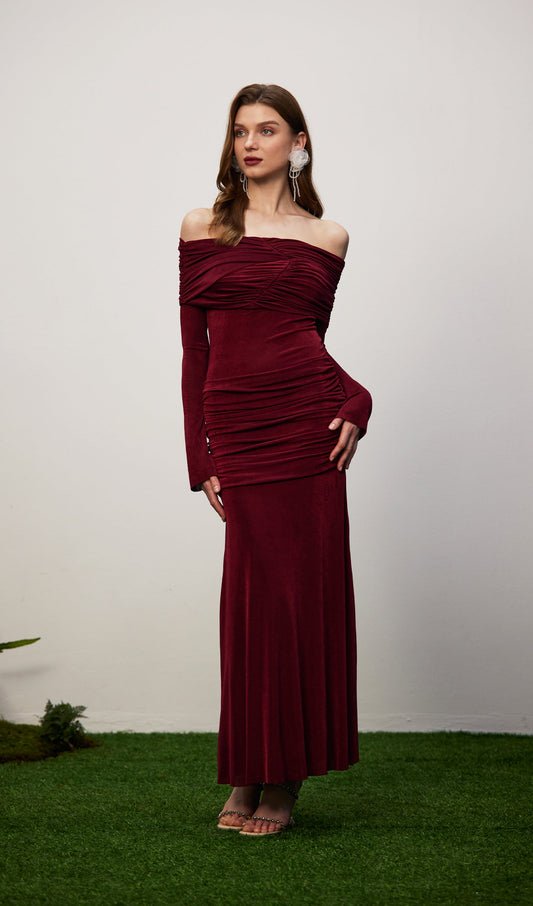 Jersey Draped Off-shoulder Maxi Dress