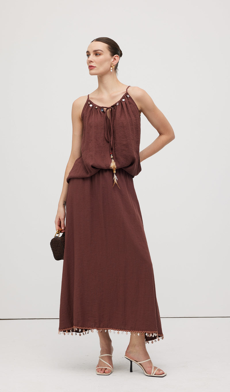 Cotton And Linen Lace Up Midi Skirt Sets