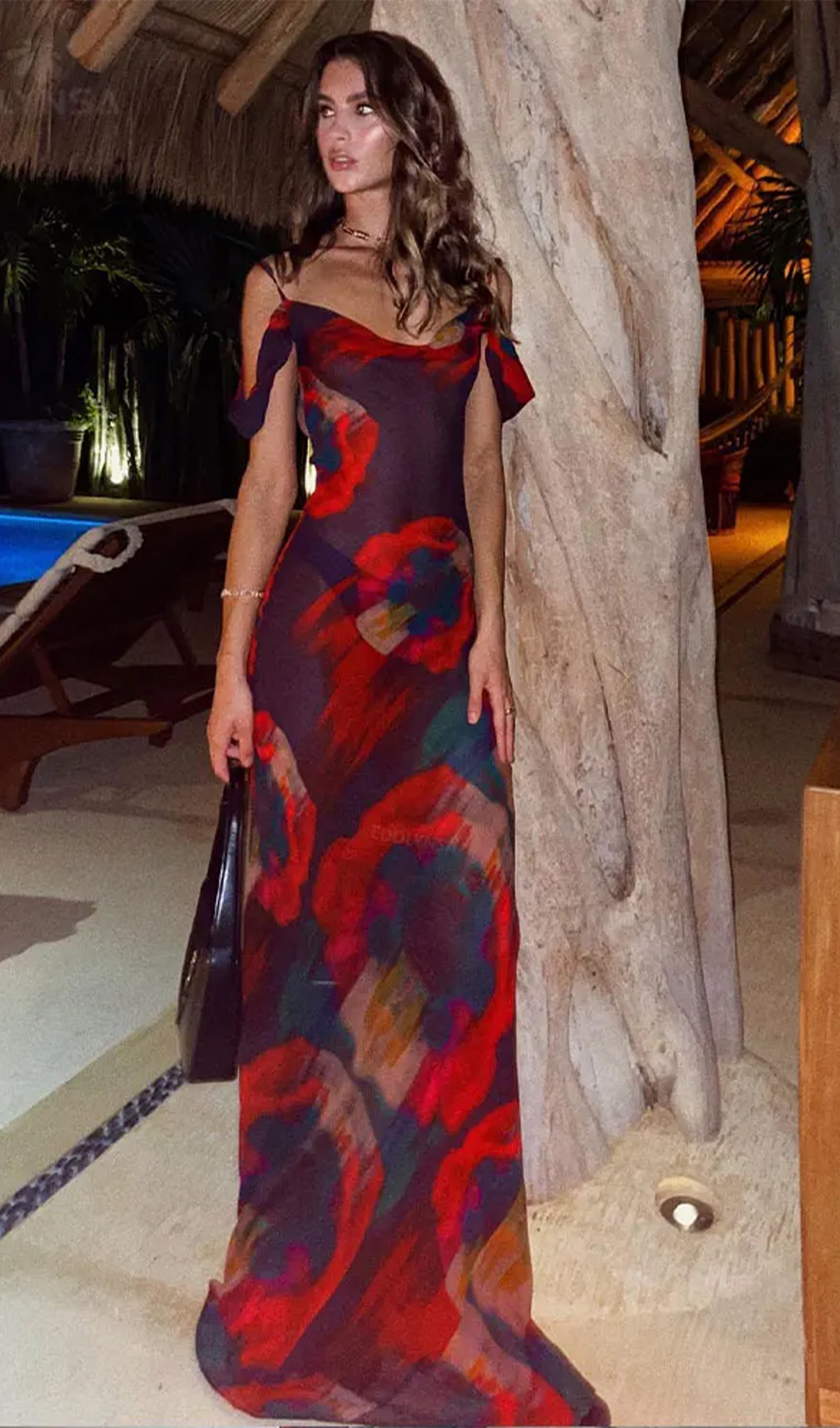 Abstract Floral Print Slip Maxi Dress