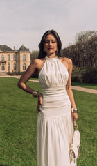 Satin Halter Draped Bodice Maxi Dress