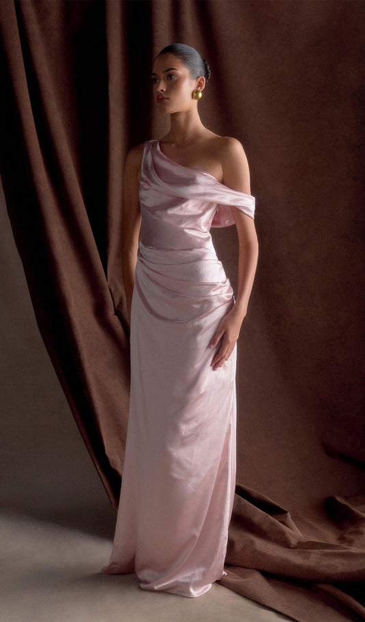 Off Shoulder Satin Maxi Dress