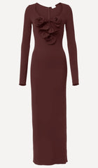 Flower Applied Jersey Maxi Dress Rose Brown