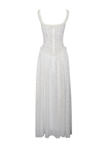 Ulissa Square Neck Jacquard Textured High Slit Maxi Dress