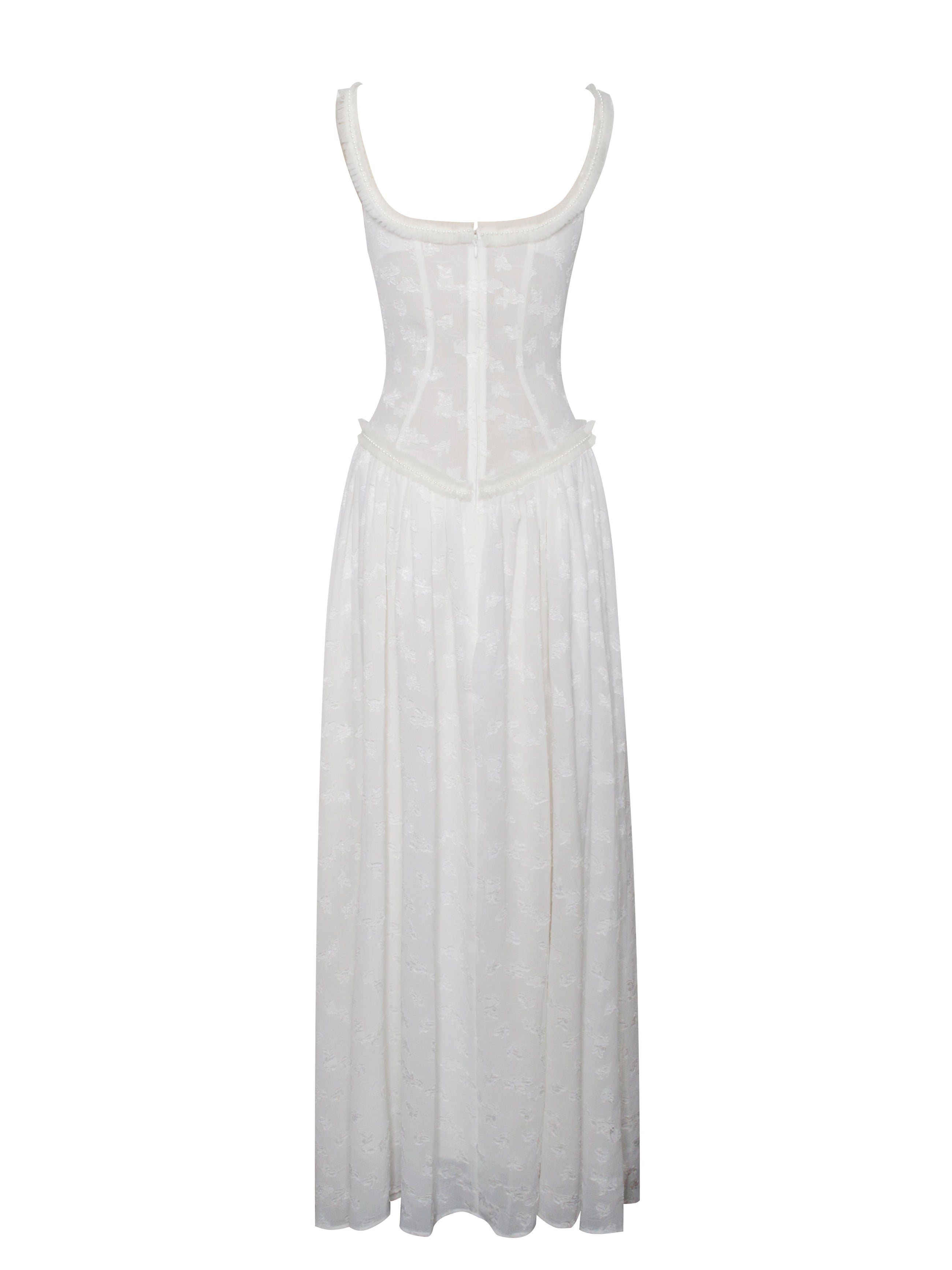 Ulissa Square Neck Jacquard Textured High Slit Maxi Dress