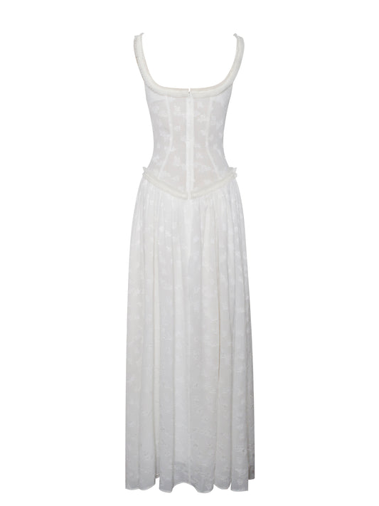 Ulissa Square Neck Jacquard Textured High Slit Maxi Dress