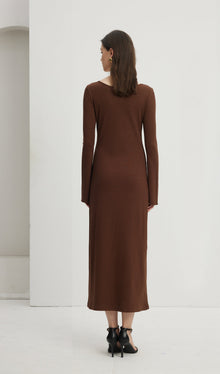 Solid Crew Neck Midi Dress