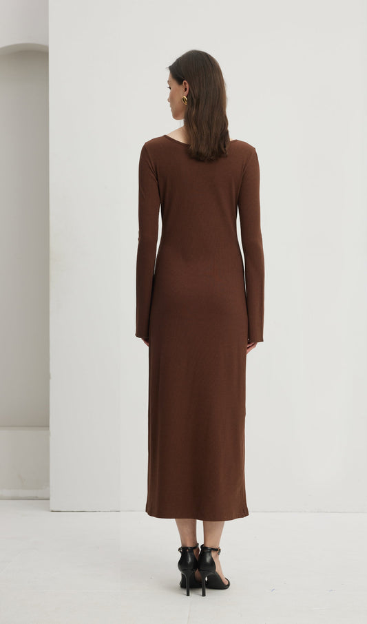 Solid Crew Neck Midi Dress