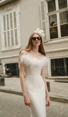 Lena Feather Trimmed Midi Dress White