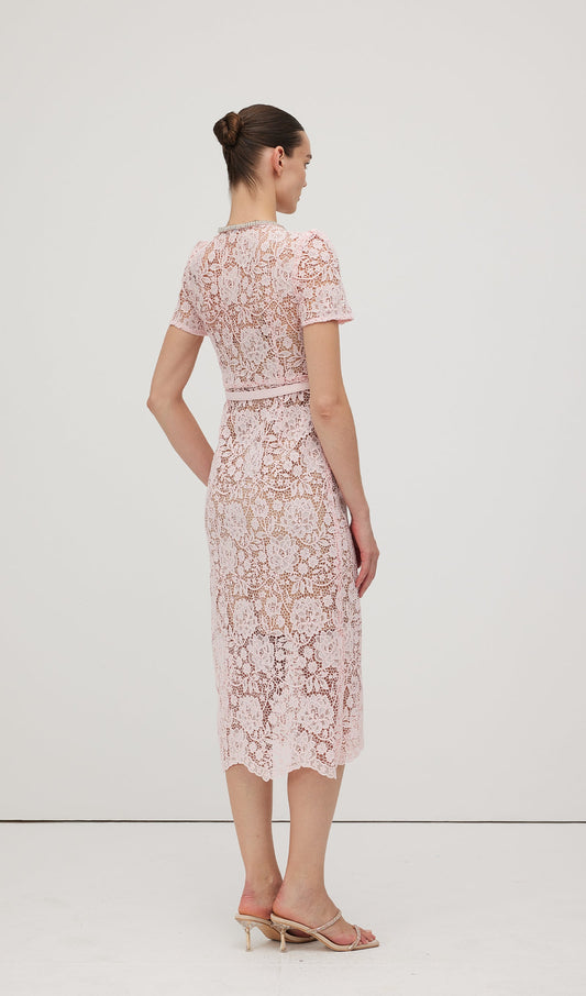 Lace Diamante Bow Midi Dress