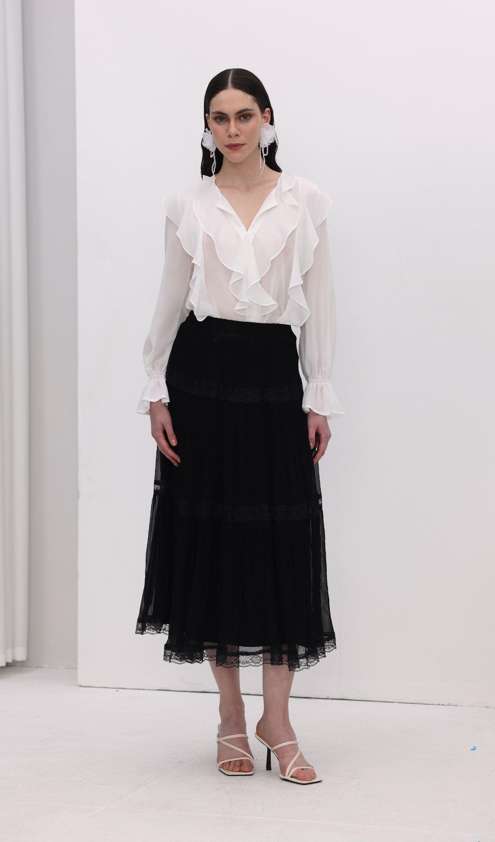 Solid Pleated Midi Skirt