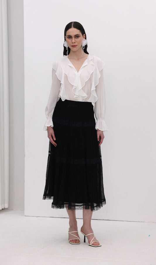 Solid Pleated Midi Skirt
