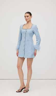Sequin Boucle Feather Mini Dress