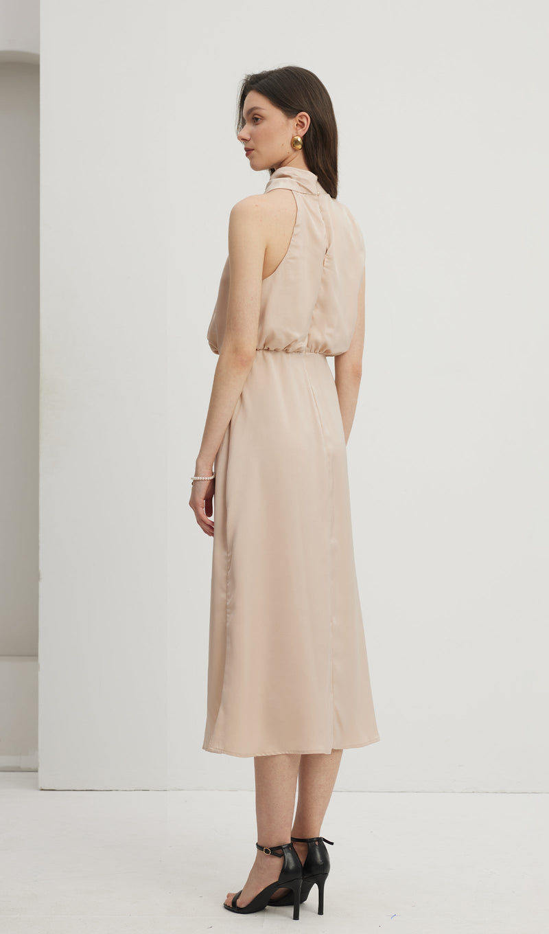 Asymmetric Satin Midi Dress