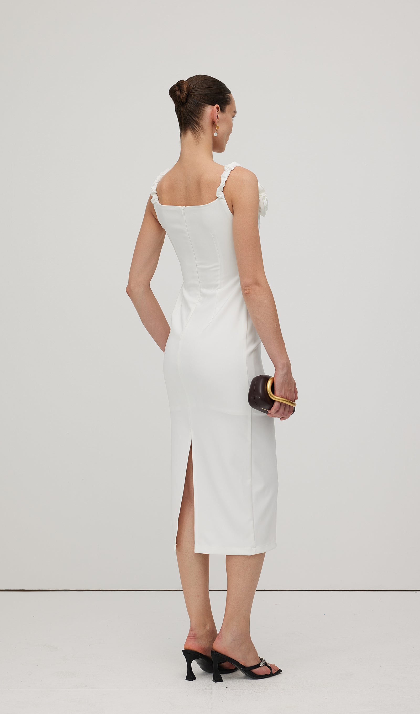 Solid Flower Sleeveless Midi Dress