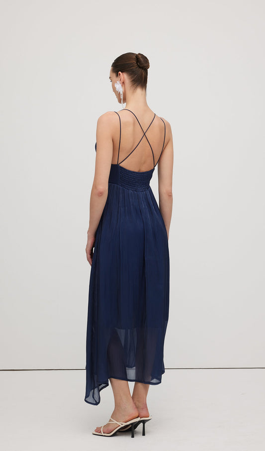 Deep V Neckline Open Back Midi Dress