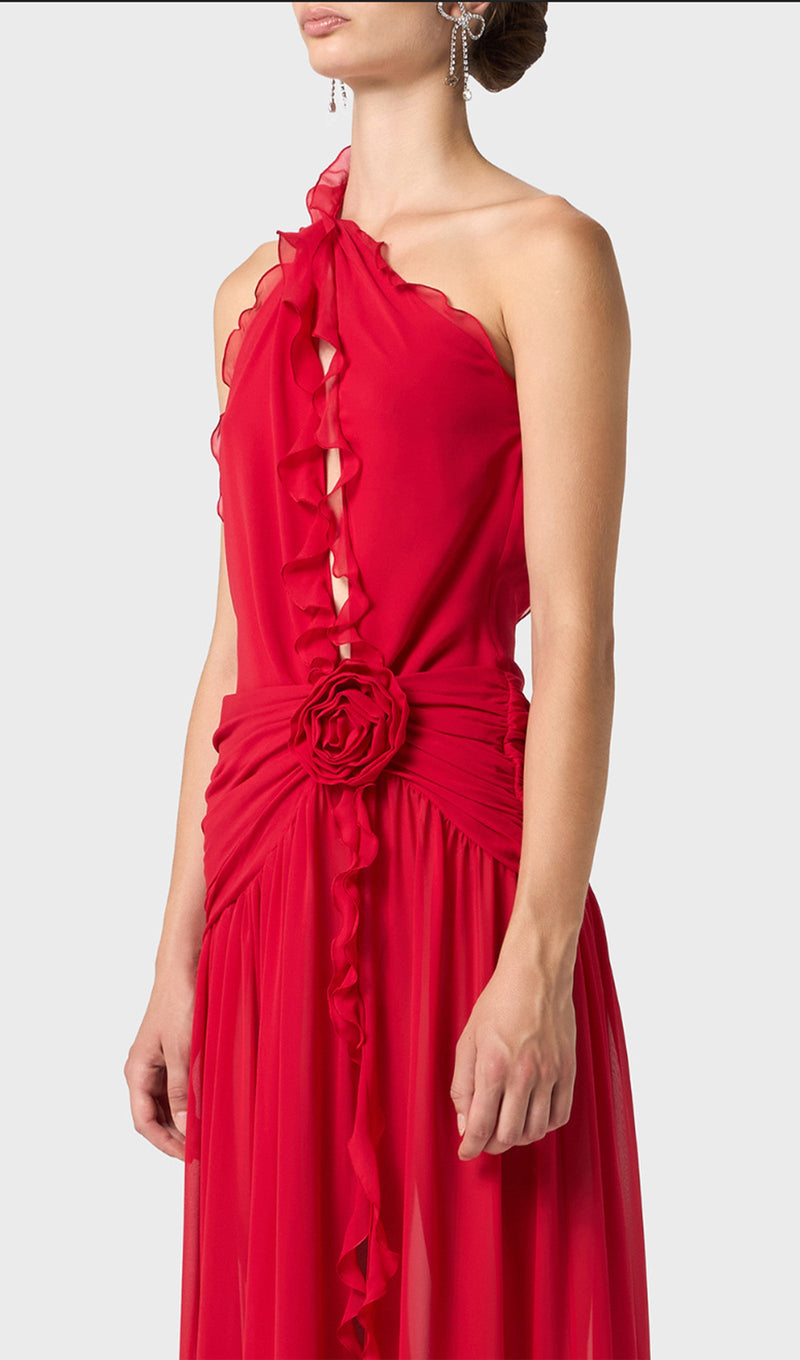 One Shoulder Georgette Maxi Dress