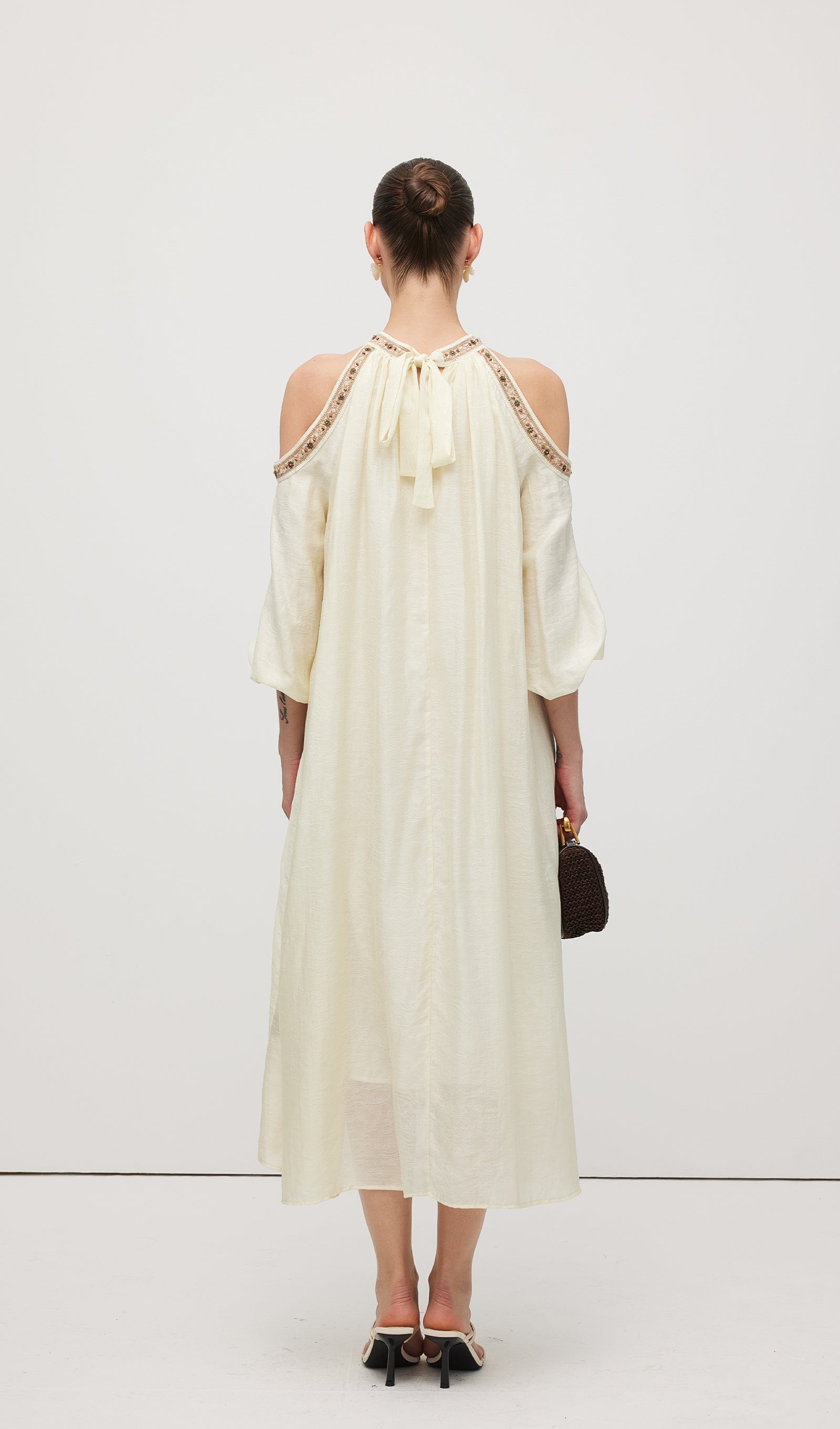 Embroidered Off Shoulder Midi Dress