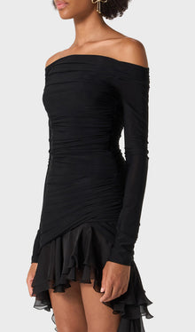 Jersey With Chiffon Train Mini Dress