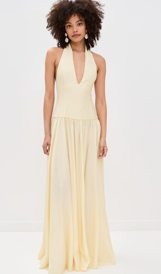 Halter V Neck Maxi Dress