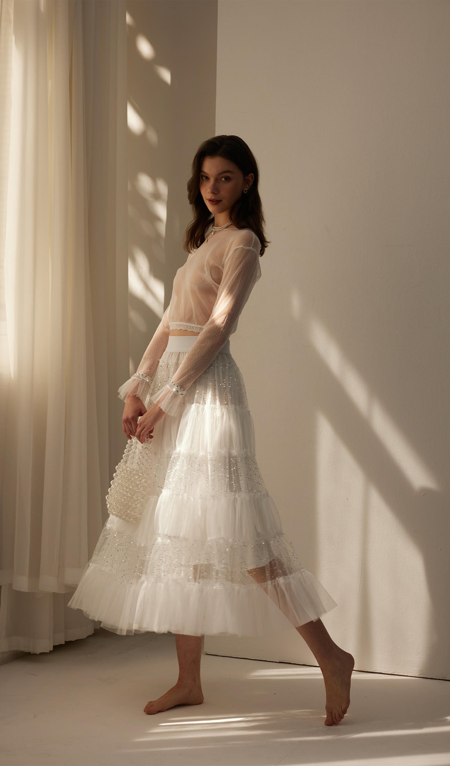 Lace Pleated Panel Skirt