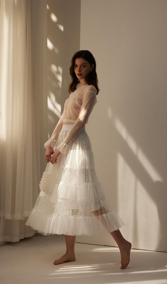Lace Pleated Panel Skirt