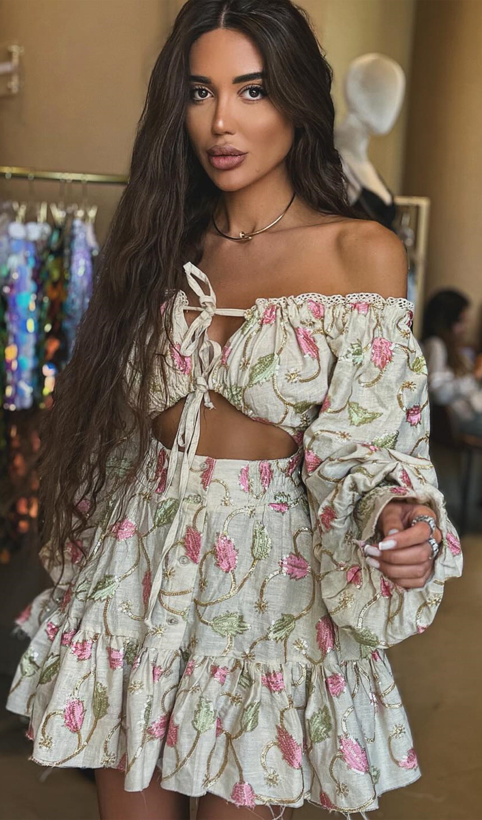 Lace Up Mini Dress Two Piece Set