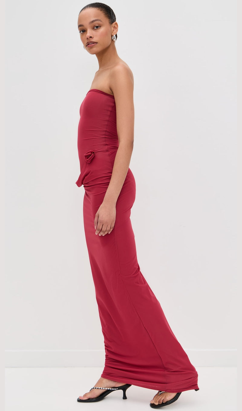 3D Floral Strapless Draped Waist Dress