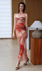 Slim Mesh  Print Midi Dress