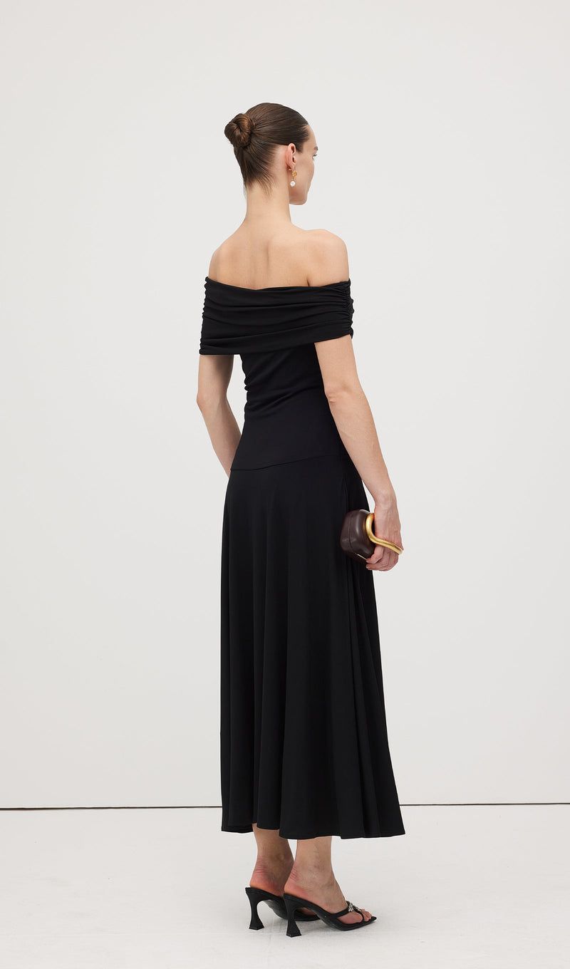 Off Shoulder Draped Midi Dress