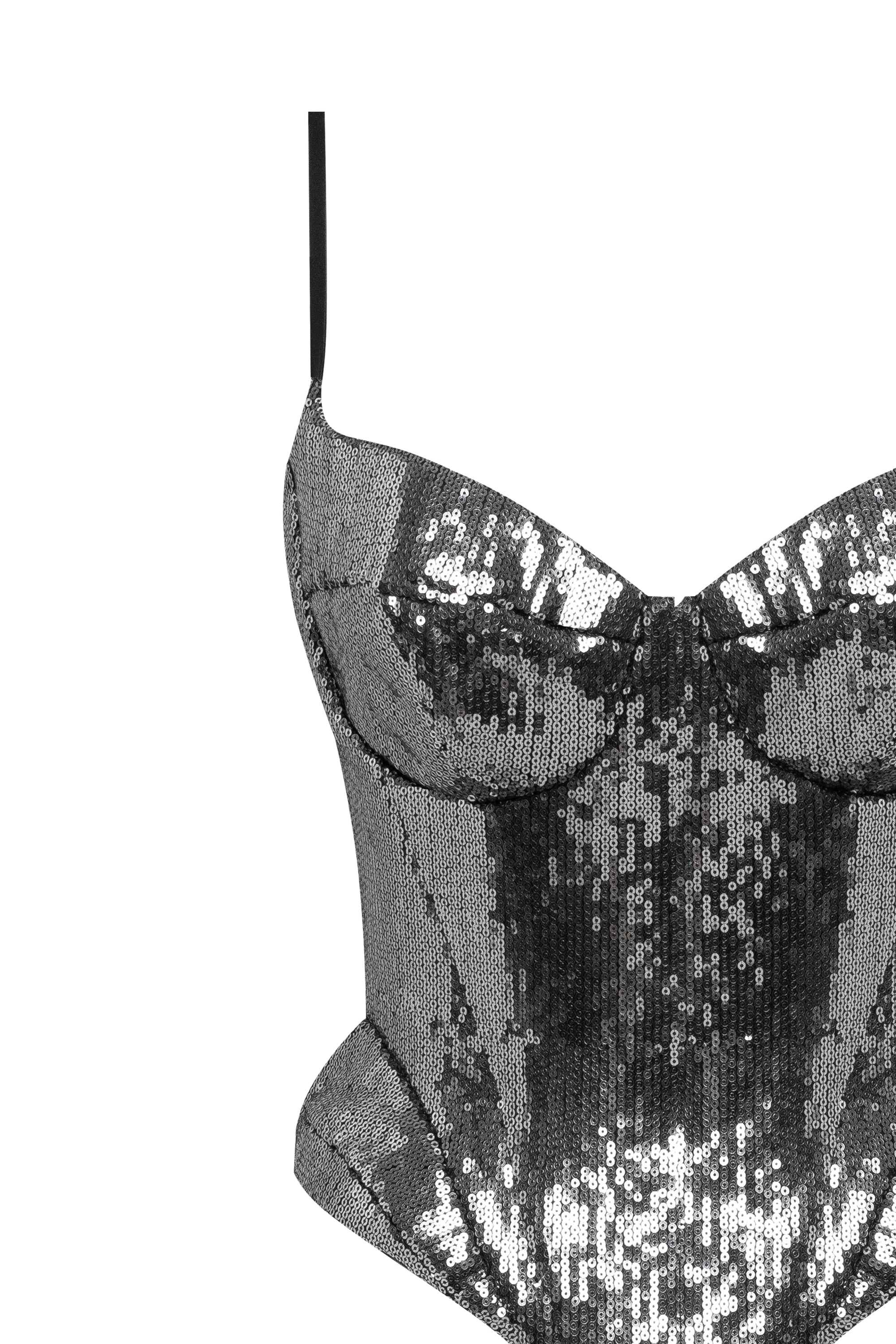 Sequin Spaghetti Strap Corset Top and Skirt Two-Piece Set