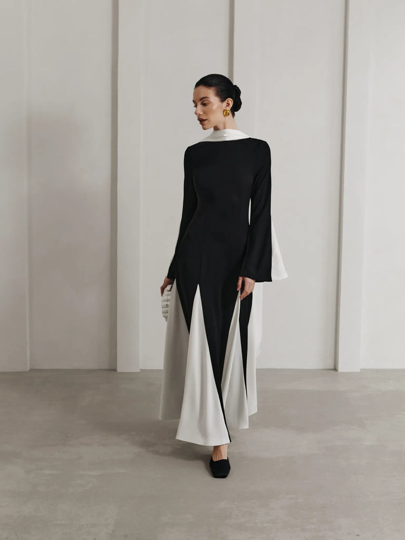 Knitted maxi dress with triangular inserts