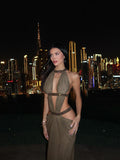 Crew-Neck Sleeveless Cutout Ruched Backless Dress