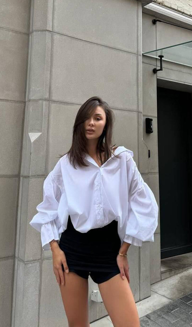 Solid Lantern Sleeve Shirt Top