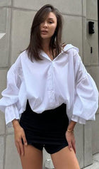 Solid Lantern Sleeve Shirt Top