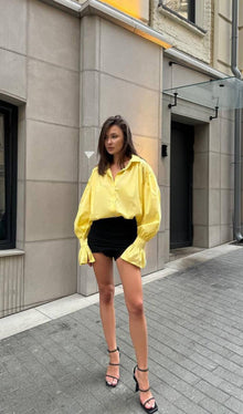 Solid Lantern Sleeve Shirt Top