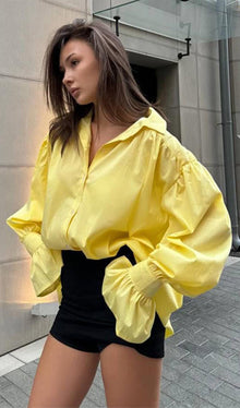 Solid Lantern Sleeve Shirt Top