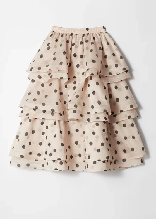 Polka Dot Lantern Sleeve Ruched Waist Top Tiered Skirt Set