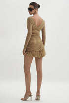 V-neck Ruched Tulle Mini Dress