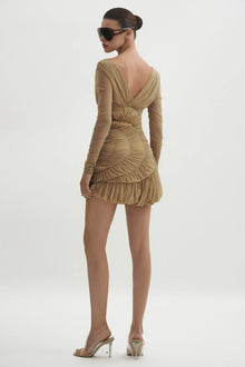 V-neck Ruched Tulle Mini Dress