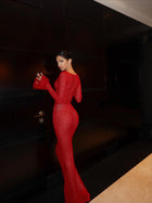 Crew Neck Ruffle Long Sleeve Knit Bodycon Dress