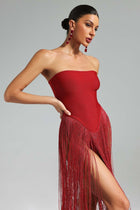 Strapless Bandage Fringe Panel Dress