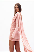 Shoulder-Drape Backless Ruched Dress